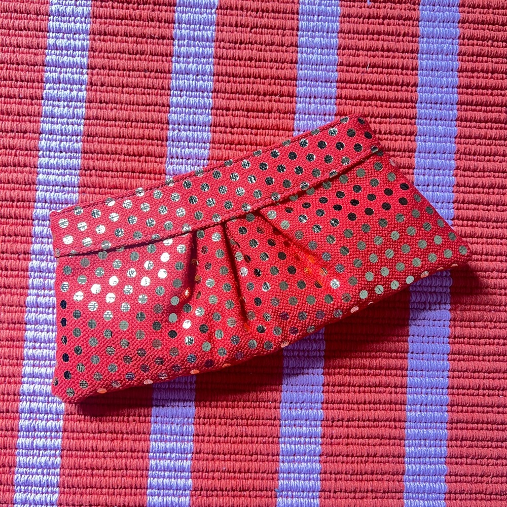 Lauren Merkin Orange and Gold Polka Dot Clutch